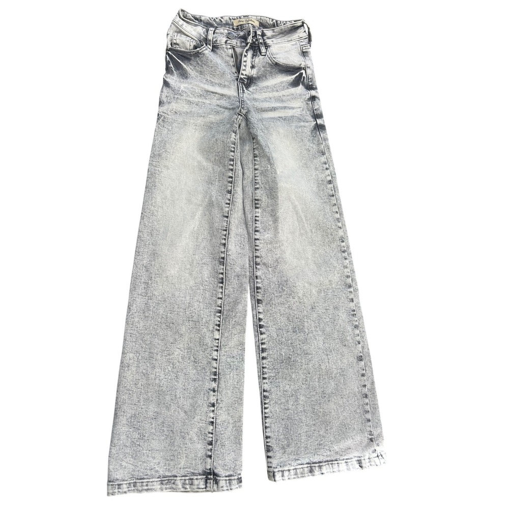 Sexy Fabulous Acid Wash Wide Leg Jeans High Rise Grey White Flared Denim Size 00